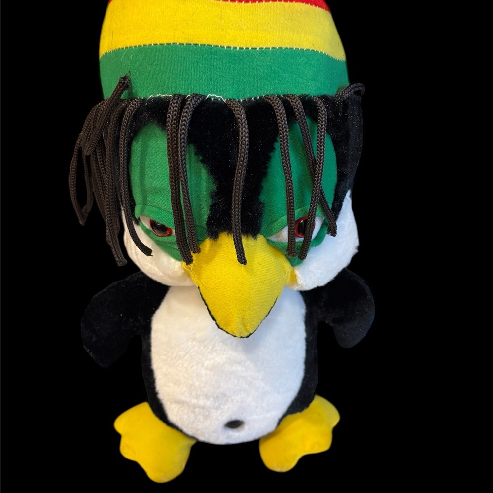 Rasta Penguin Plush Toy - Black, White, Yellow, Green, Red